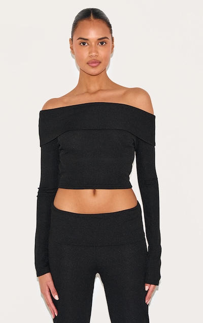 Black Rib Bardot Longline Foldover Top