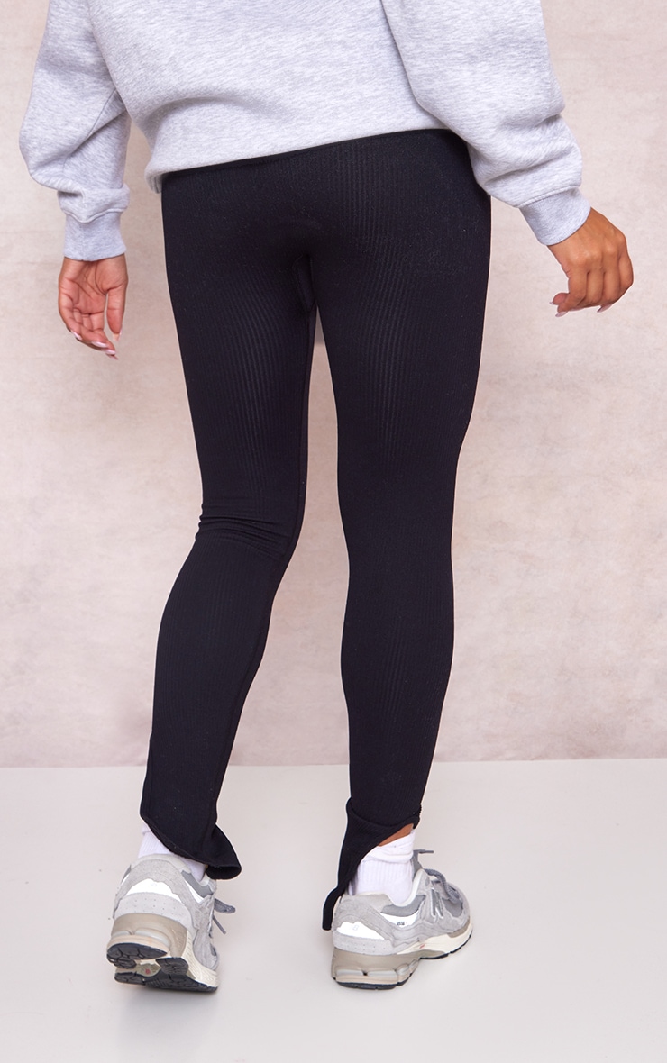 Maternity  Black Contour Ribbed Split Hem Leggings image 3