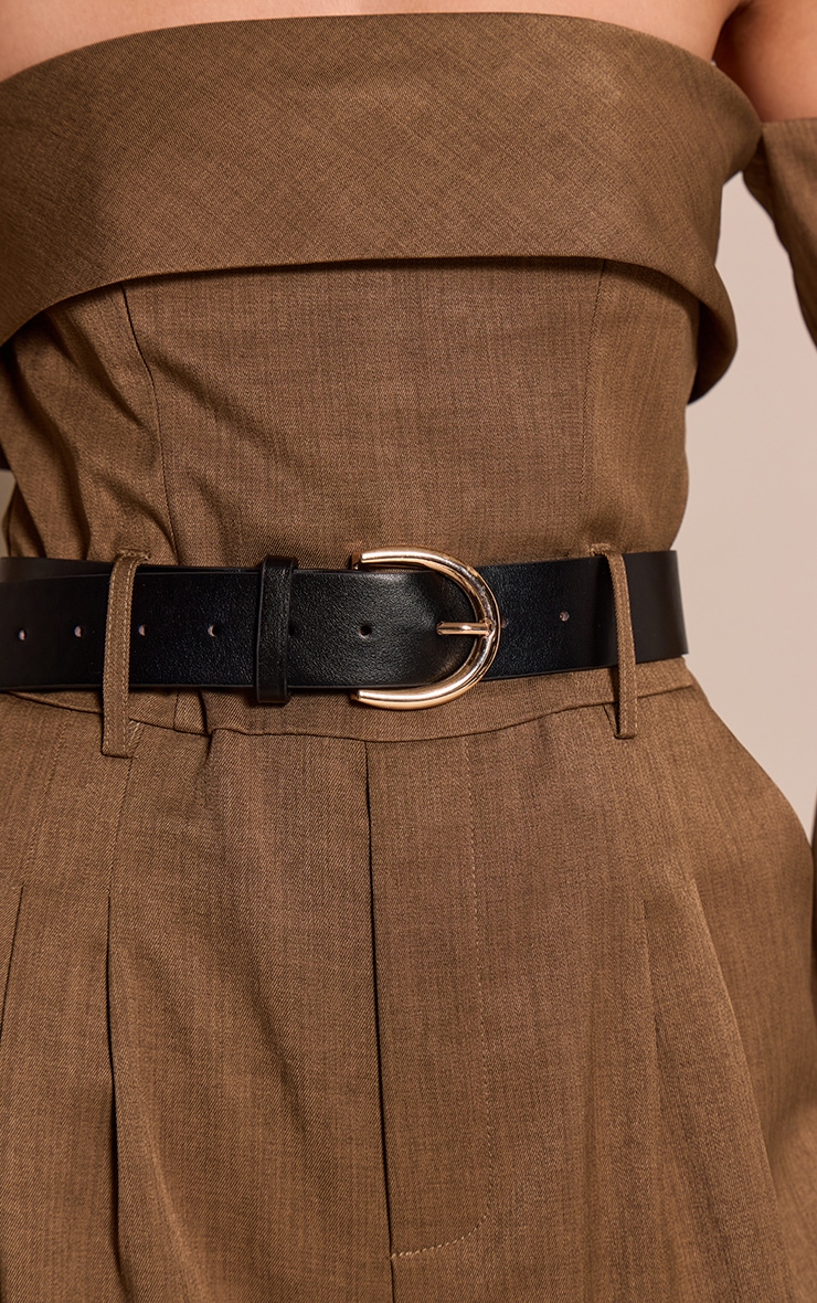 Khaki Woven Bardot Long Sleeve Belt Detail Jumpsuit image 4