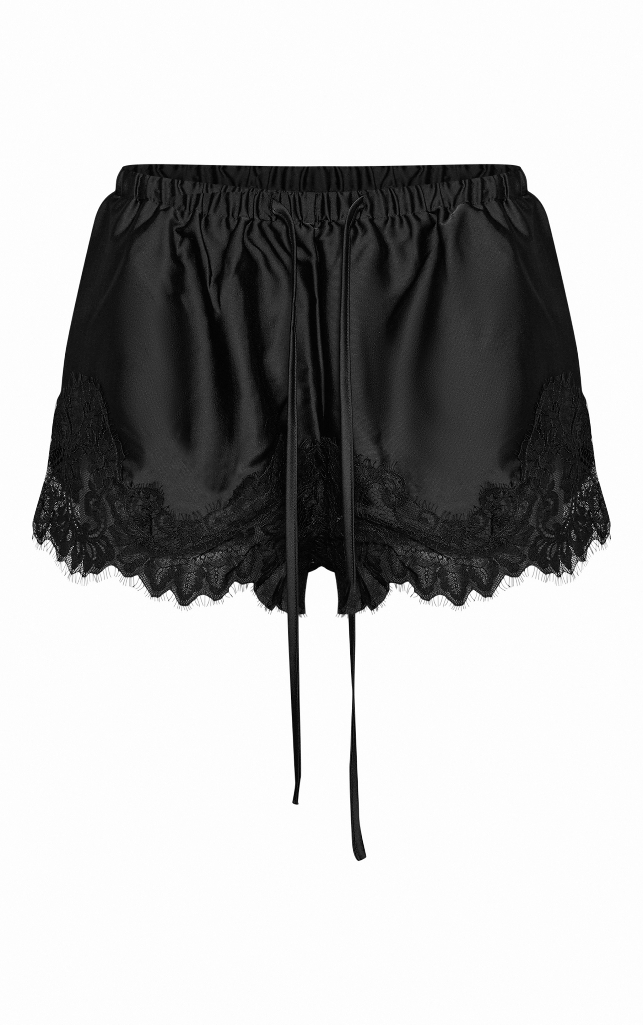 Black Structured Satin Lace Detail Shorts image 6