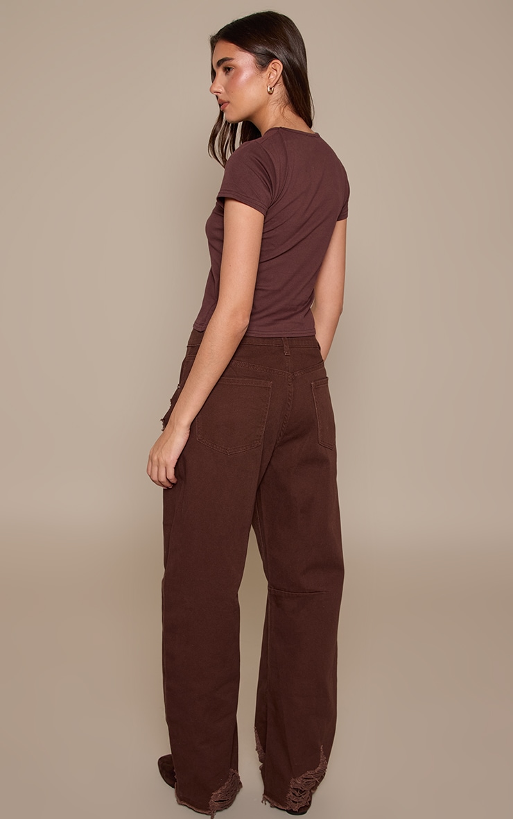 Chocolate Distressed Barrel Jeans image 3