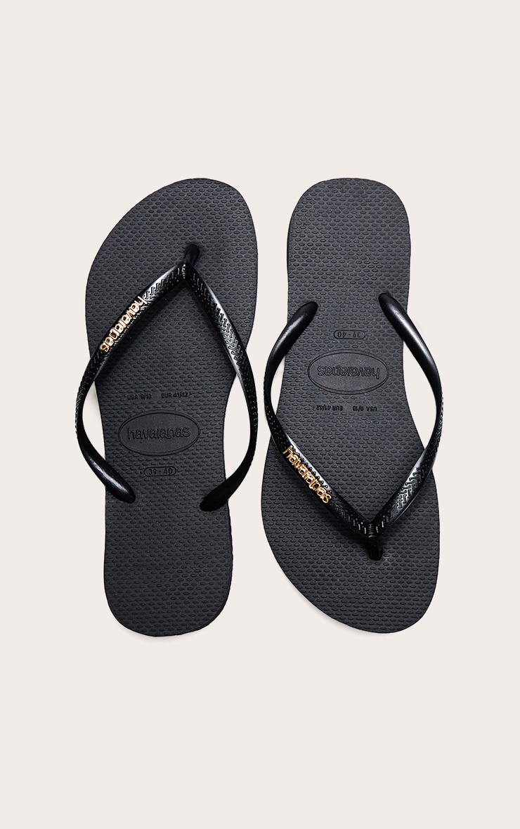 Chapado en Laton ヘアライン　黒 Black Havaianas Slim Logo Metallic Flip Flops | Footwear