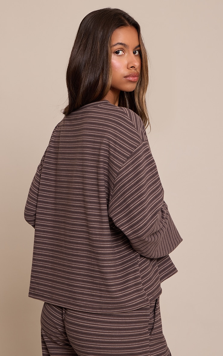 Petite Charcoal Stripe Soft Touch Cropped V Neck Top image 2