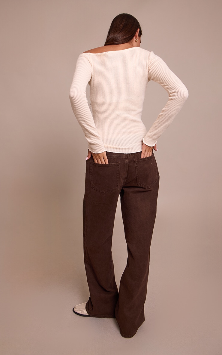 Chocolate Mid Waist Straight Leg Denim Jeans image 3