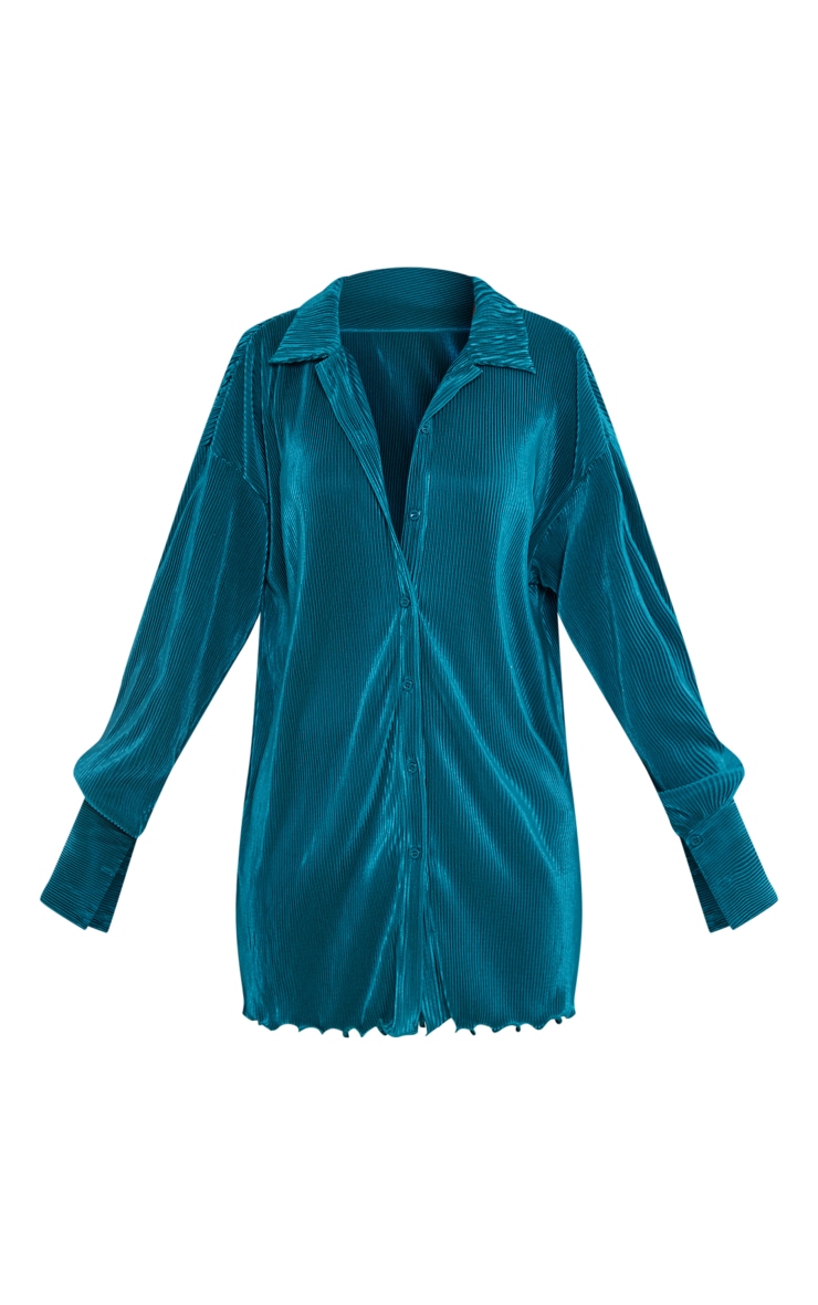 Teal Plisse Frill Hem Shirt Dress image 5