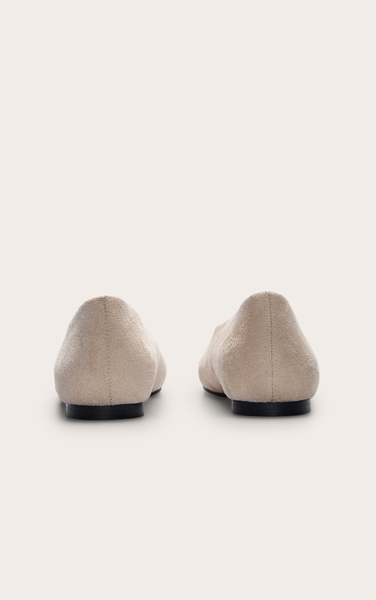 Cream Faux Suede Square Toe Seam Detail Ballet Flats image 4