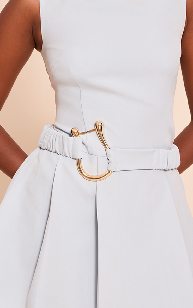Dusty Blue Woven Belt Detail Pleated Shift Dress image 4