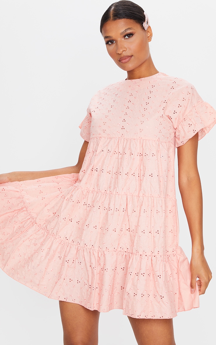 Peach Broderie Anglaise Smock Dress image 1