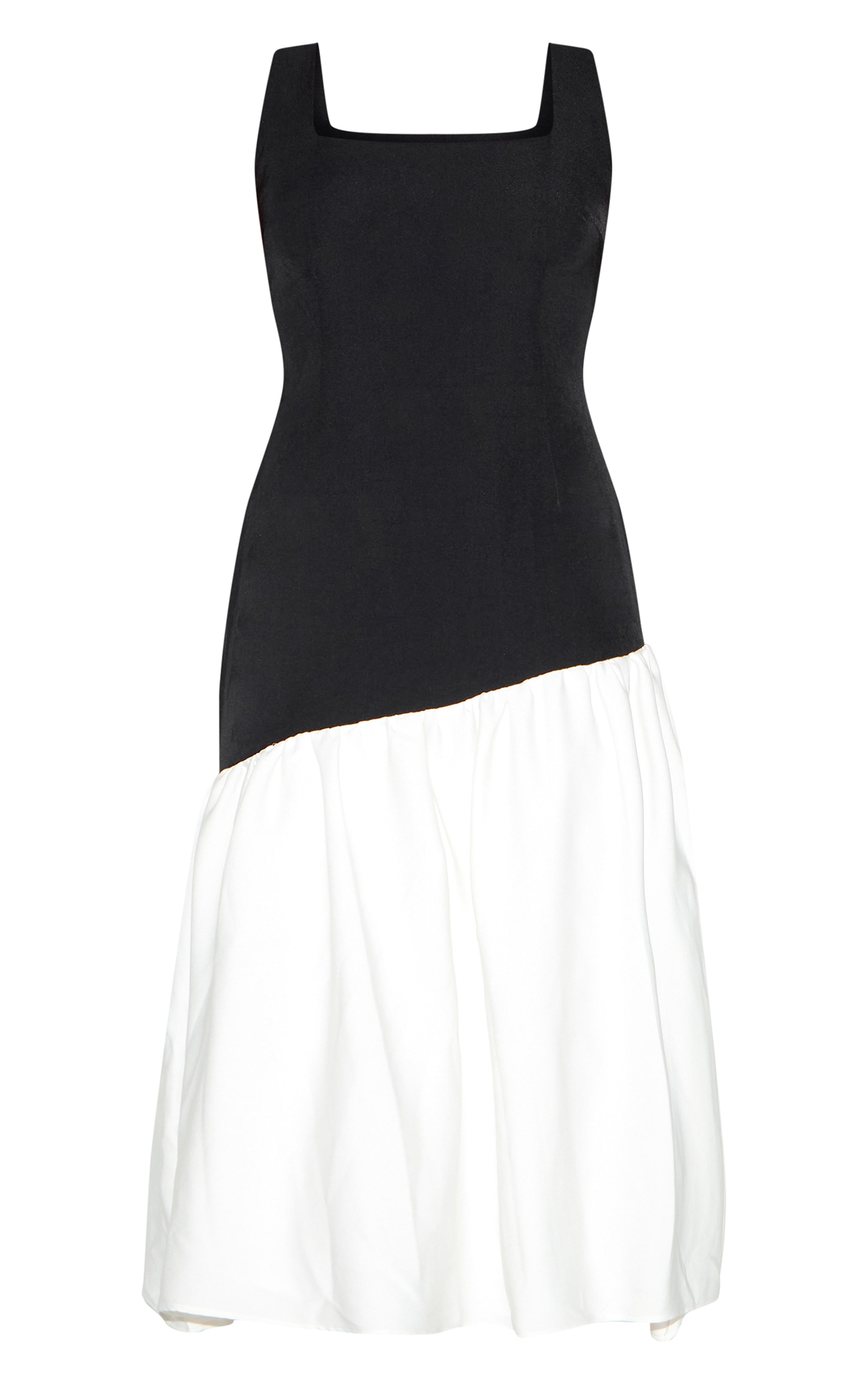 Plus Robe mi-longue noire et blanche à col carré et ourlet plissé contrastant image 5