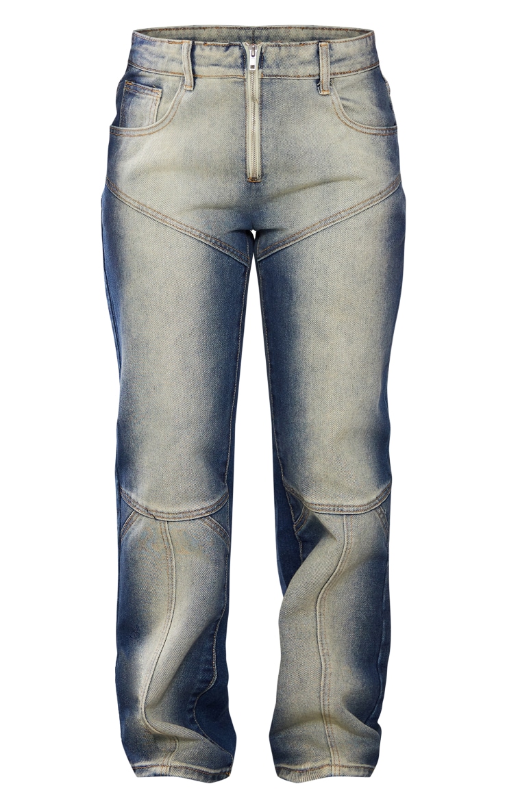 Petite Dark Indigo Washed Ombre Panelled Denim Straight Leg Jeans image 5