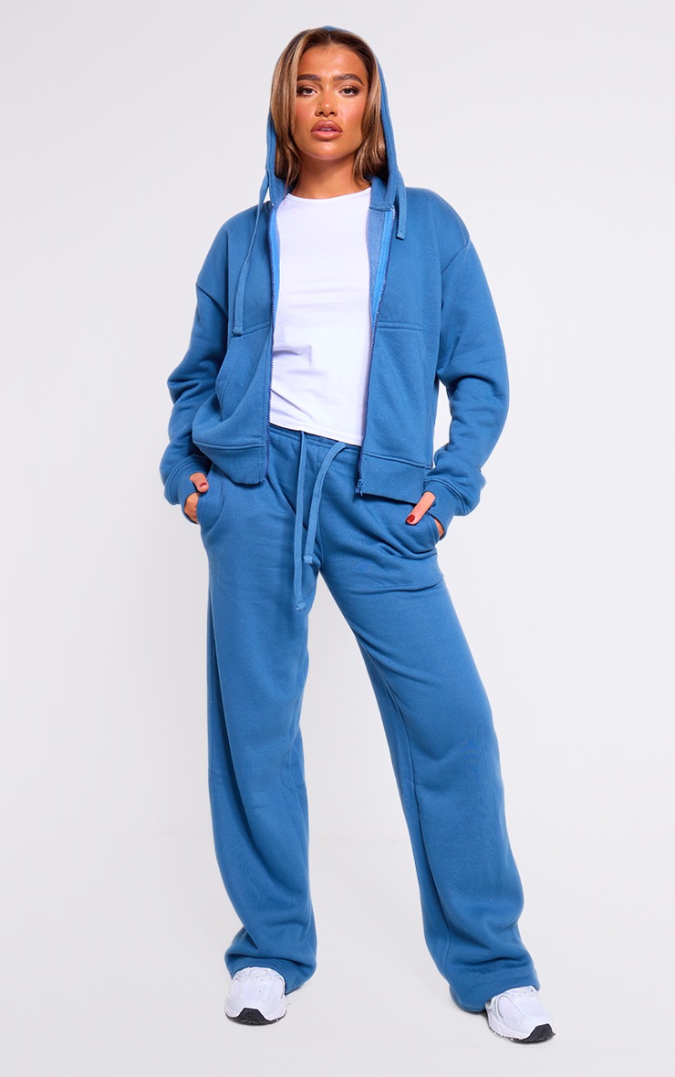 Steel Blue Oversized Hooded Zip Up Sweat Hoodie image 3