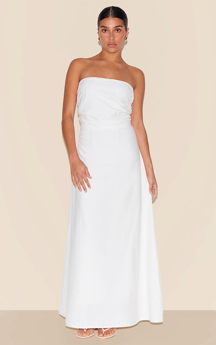 Petite Robe bustier longue en effet lin blanc image 3
