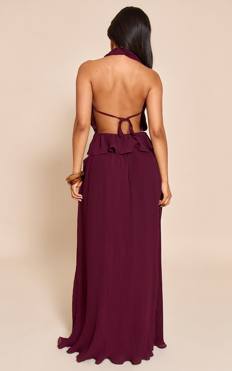 Petite Wine Plisse Fitted Waist Maxi Skirt image 2