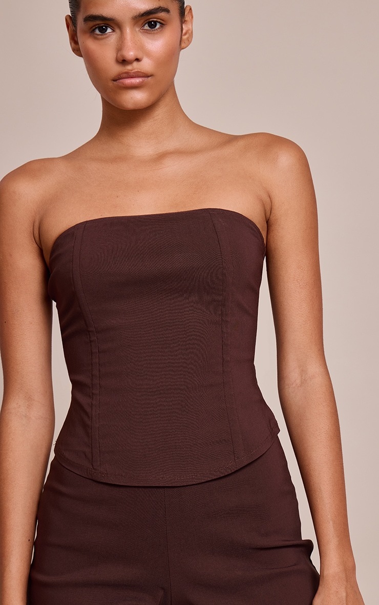 Dark Brown Stretch Woven Bandeau Corset image 4