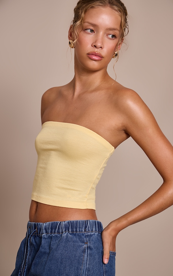Lemon Soft Rib Bandeau Top