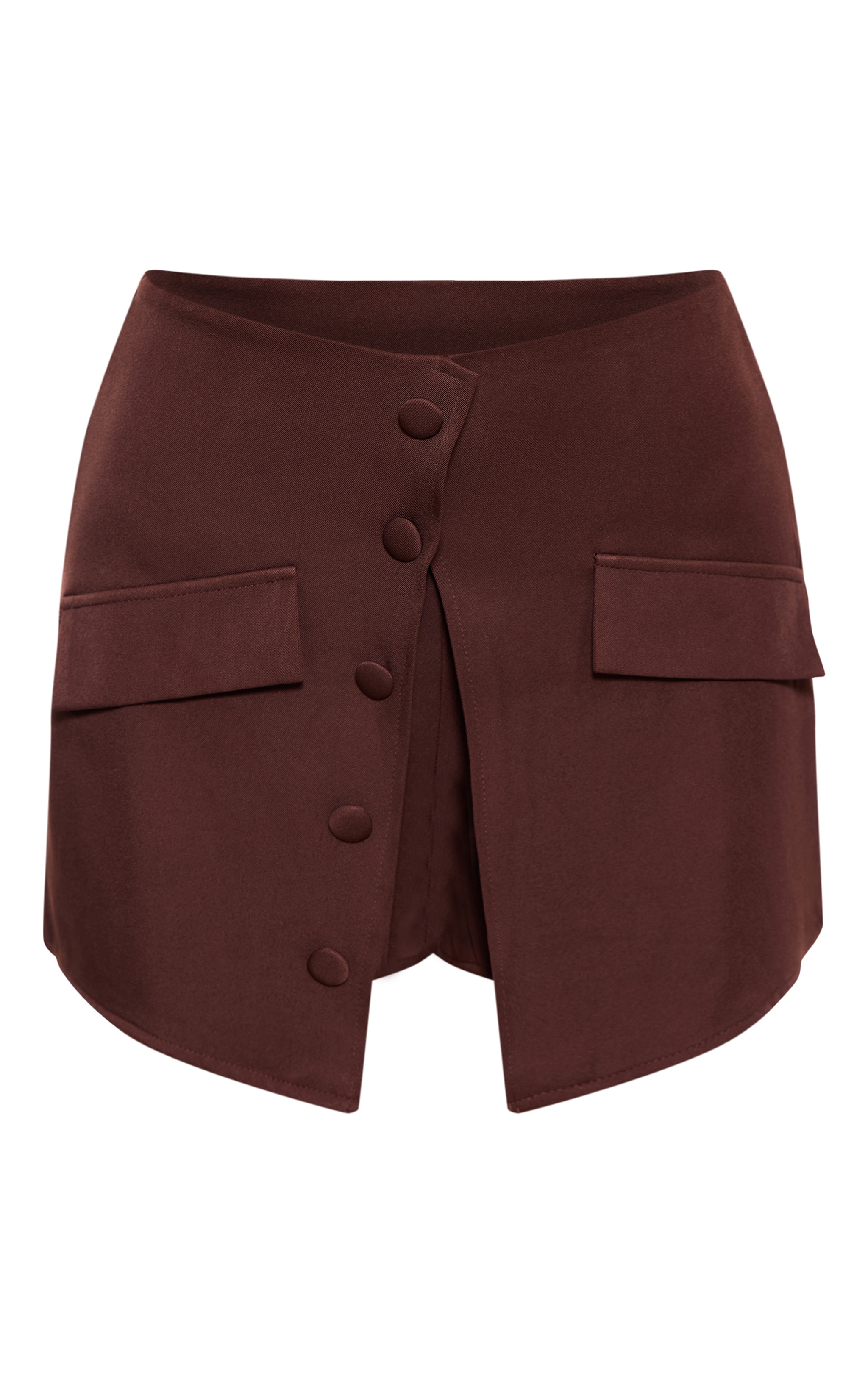  Brown Woven Peplum Button Up Tailored Skort image 6