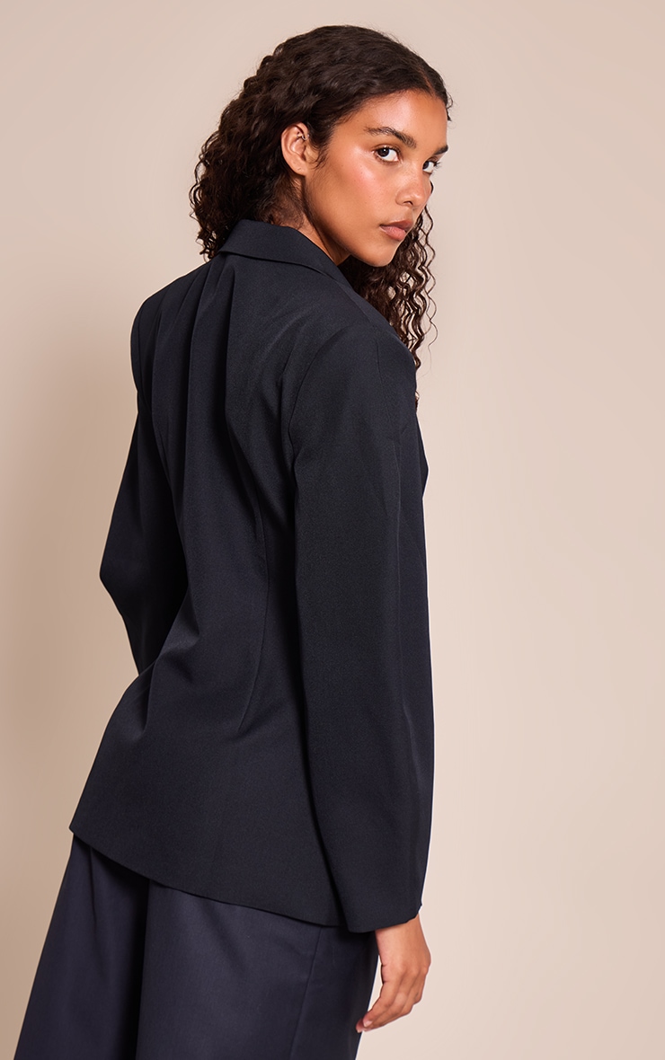 Navy Asymmetric Detail Cocoon Sleeve Blazer image 2