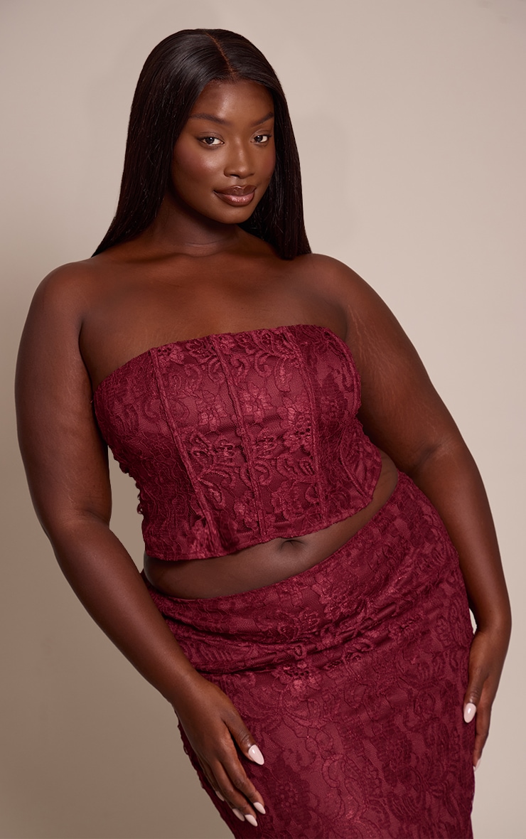 Plus Top corset bustier en dentelle rouge vin à lisérés structurants image 1