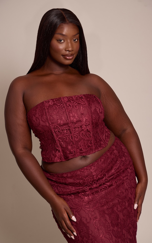 Plus Top corset bustier en dentelle rouge vin à lisérés structurants