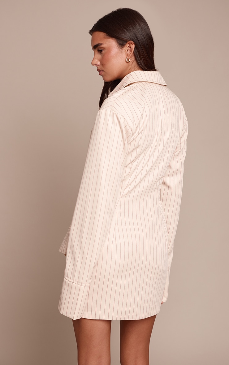 Cream Pinstripe Wrap Detail Long Sleeve Shirt Dress image 2
