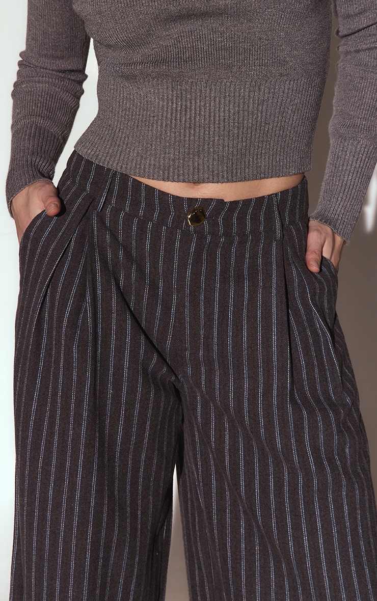 Slate Grey Brushed Pinstripe Wide Leg Pants image 4
