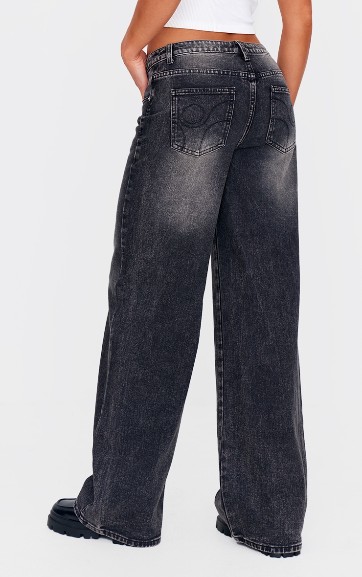 Tall Washed Grey Mid Rise Wide Leg Jeans image 3