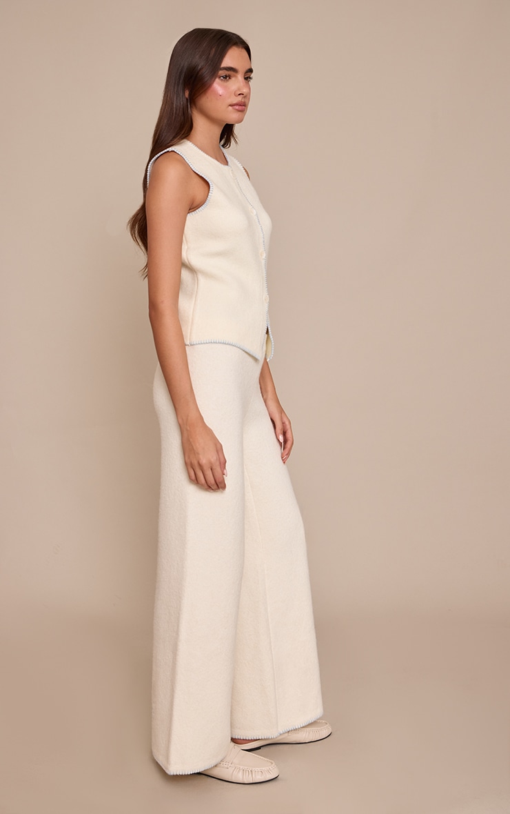 Cream Blanket Stitch Wide Leg Trousers image 2