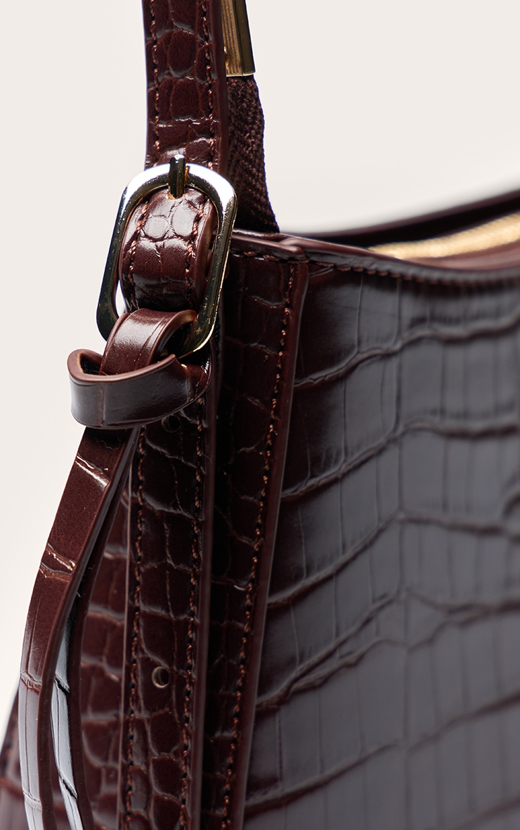 Chocolate Croc Curved Beaded Shoulder Bag image 5