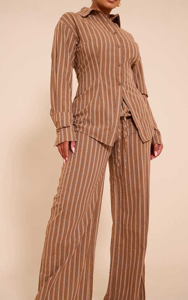 Shape Pantalon large marron à rayures et taille élastique