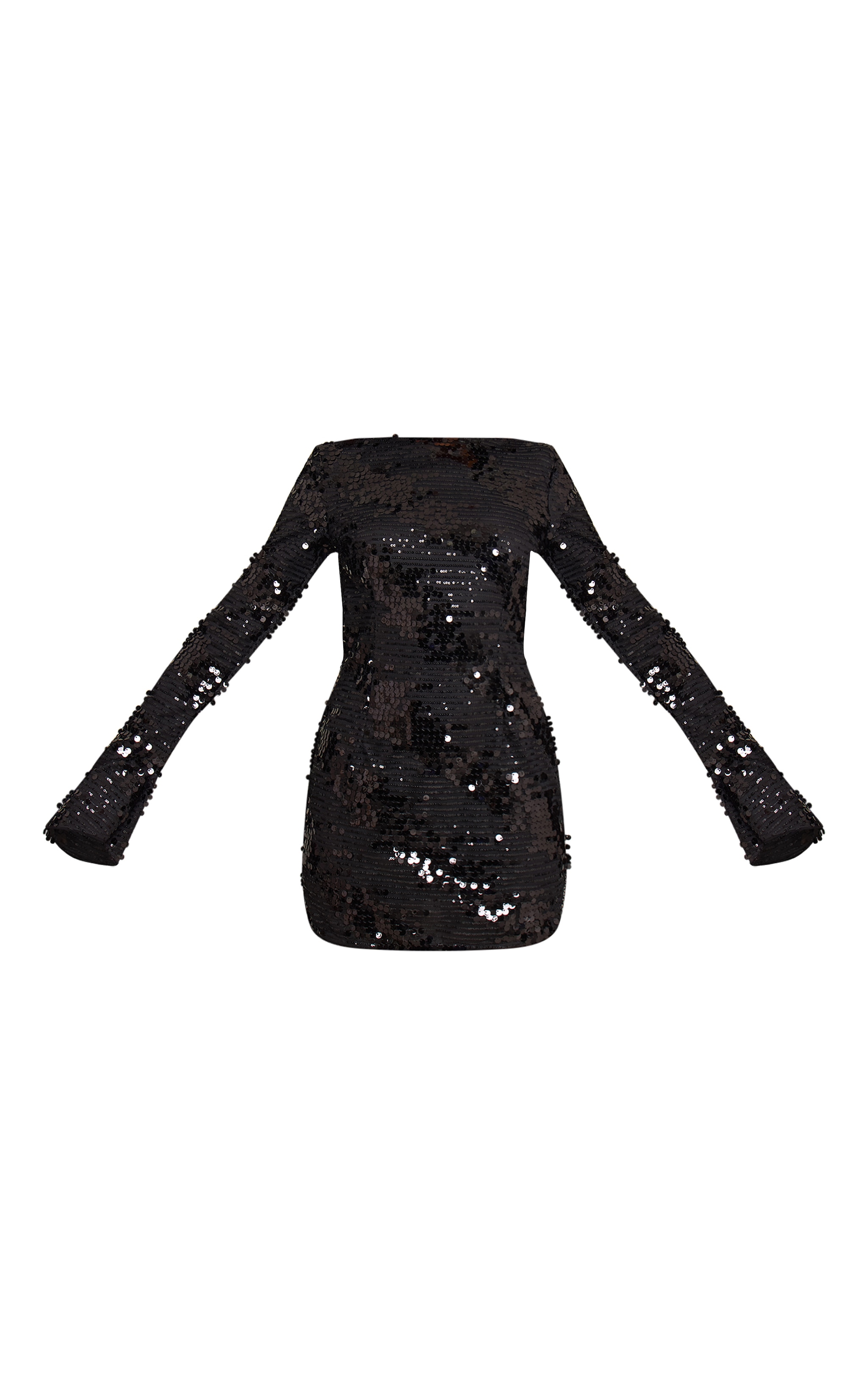 Black Glitter Boat Neck Long Sleeve Bodycon Dress image 5
