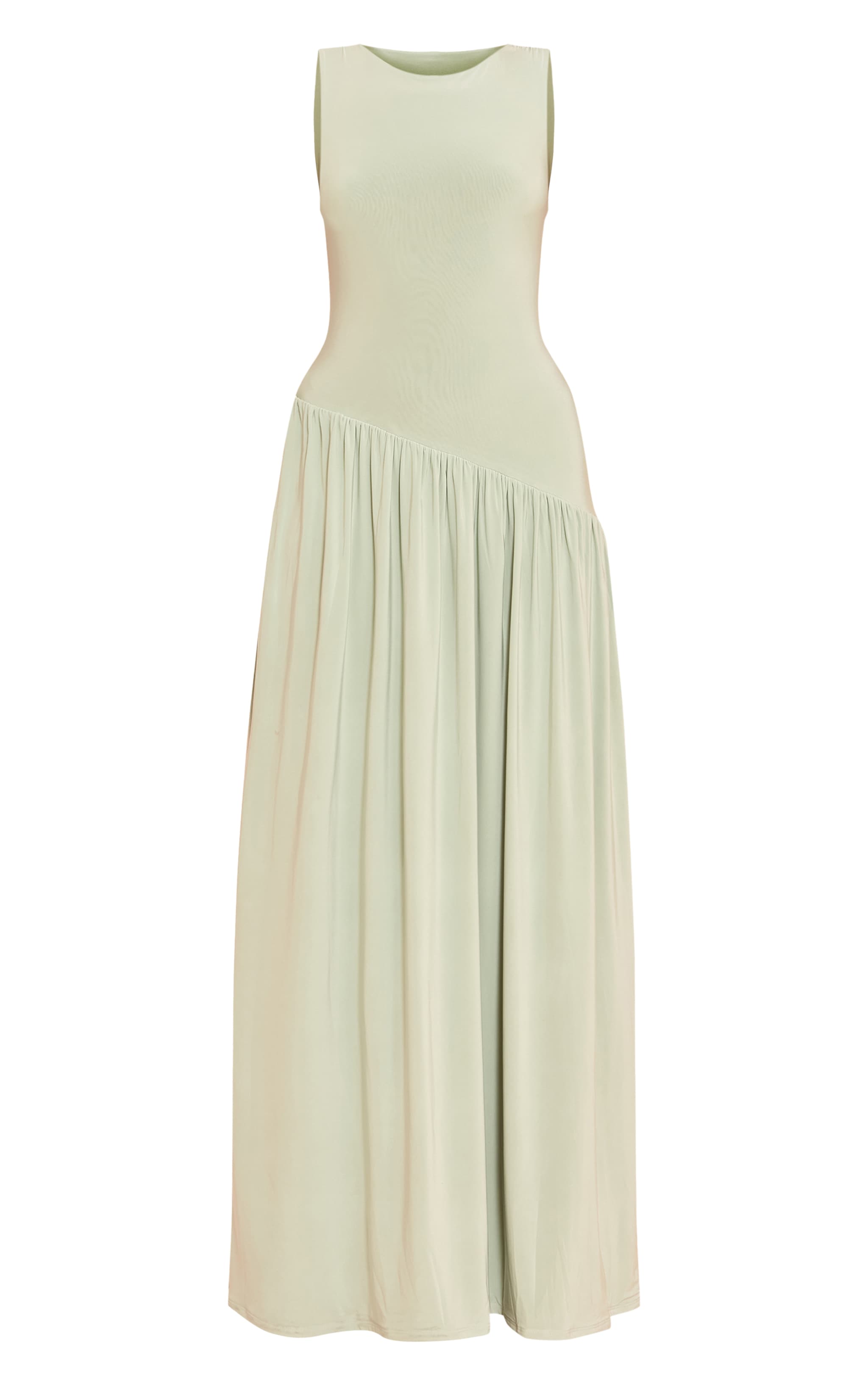 Sage Double Layer Soft Touch Asymmetric Dropped Waist Maxi Dress image 5