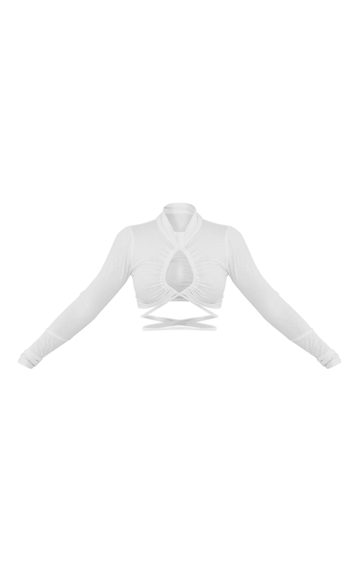 White Cotton Ruched Tie Front Crop Top image 5