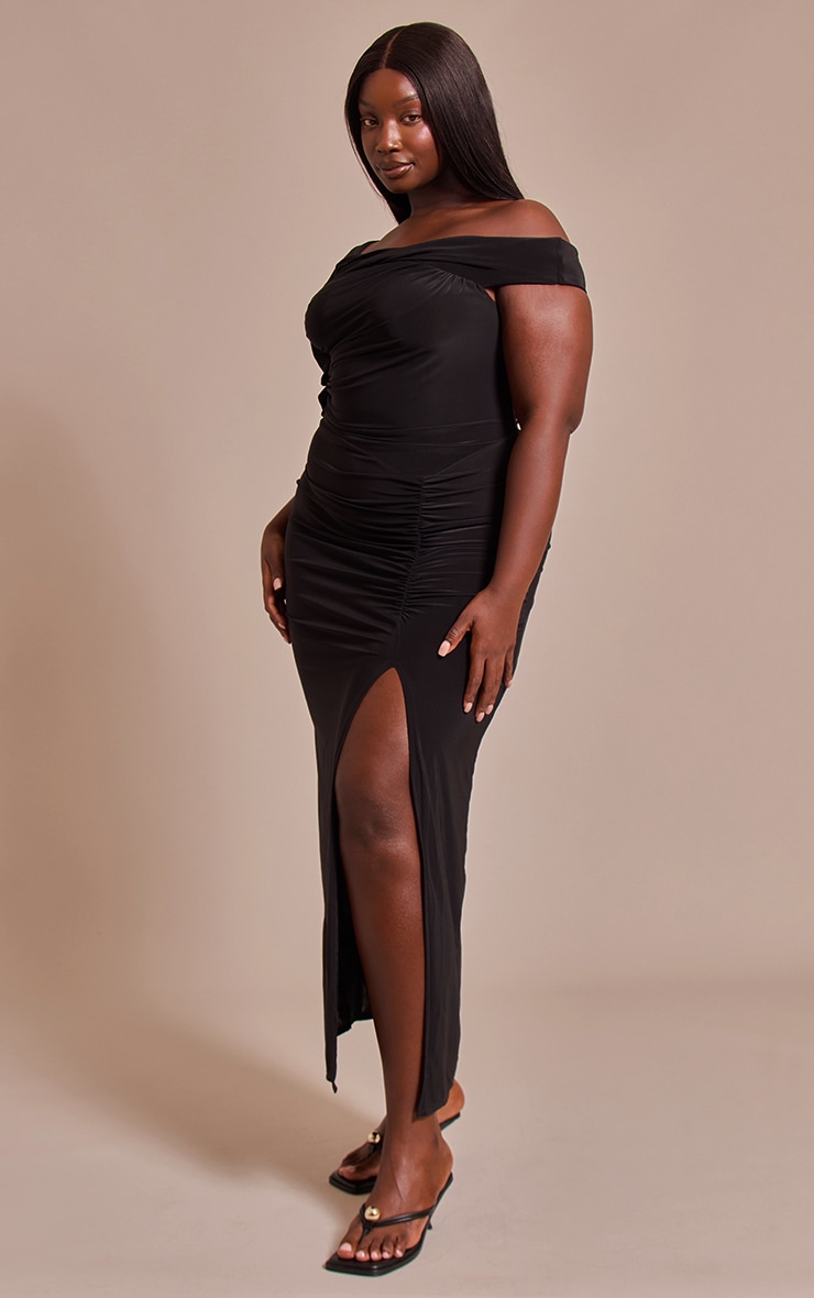 Plus Black Slinky Twist Detail Maxi Dress image 3