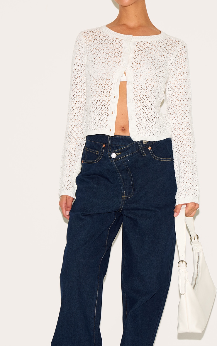 Petite Indigo Denim Asymmetric Waistband Straight Leg Jeans image 4