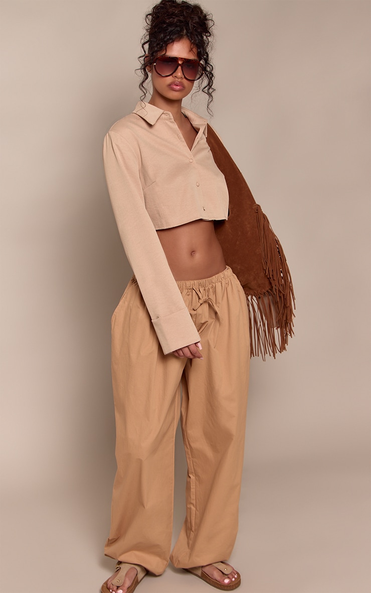 Pantalon ballon en coton camel à cordons ajustables
