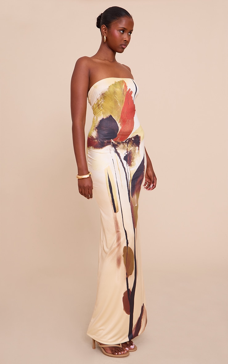 Cream Printed Bandeau Maxi Dress image 3