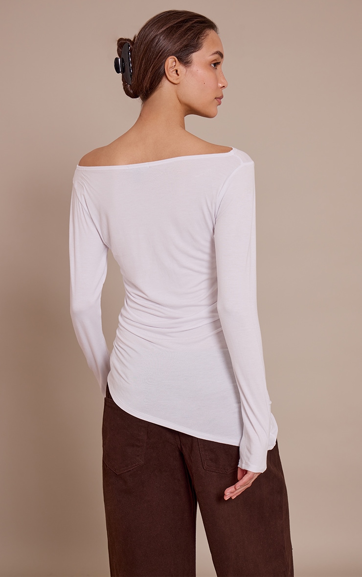 White Asymmetric Hem Detail Long Sleeve Top image 2