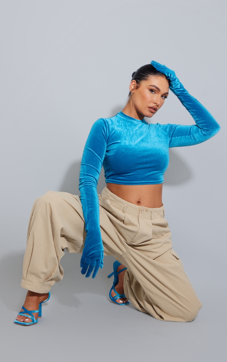 Blue Velvet Glove Detail Crop Top 1