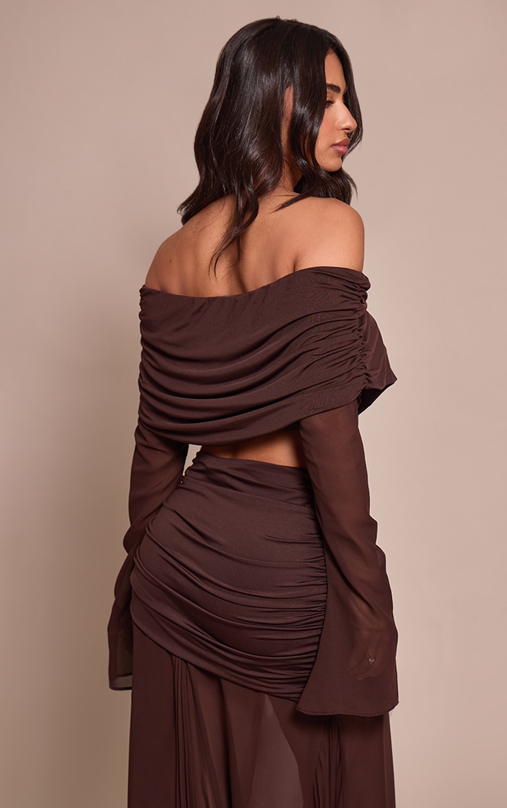 Petite Chocolate Bardot Twist Front Crop Top image 2