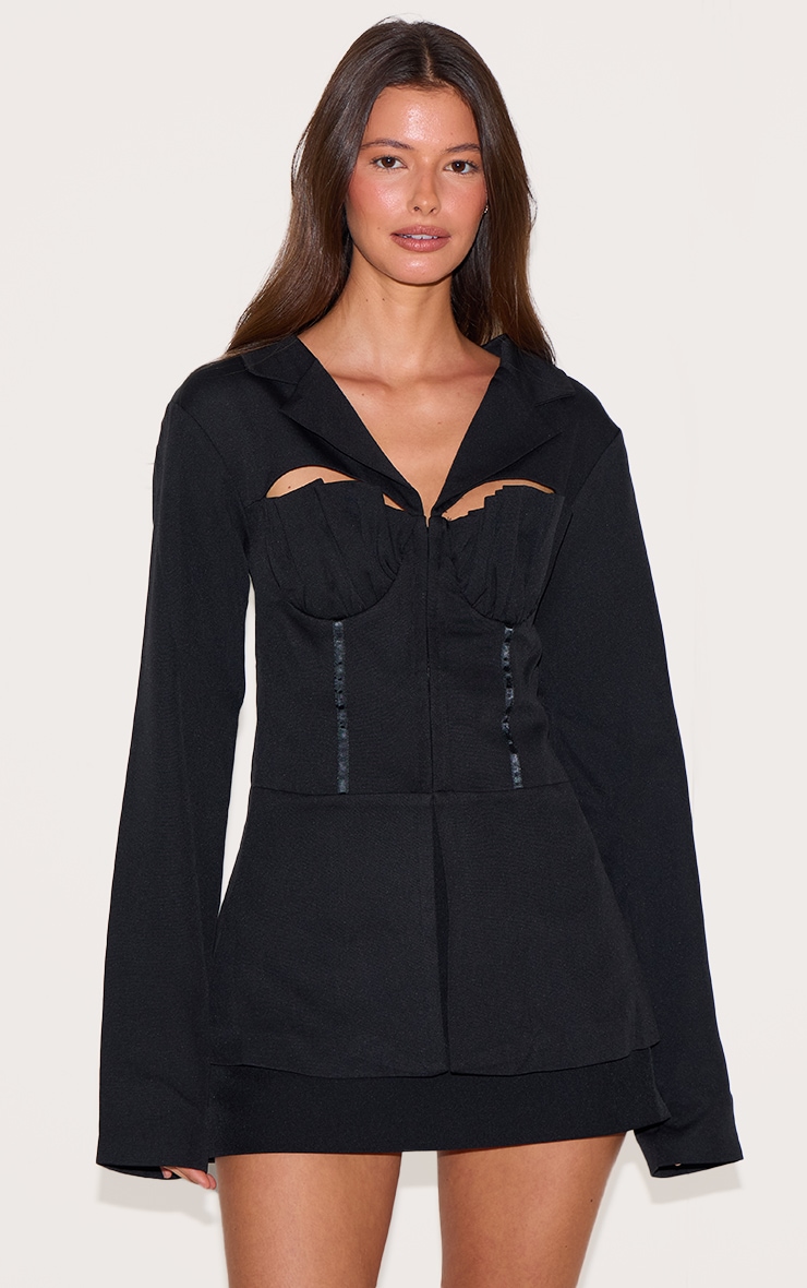 Black Shell Cup Detail Tailored Blazer image 3