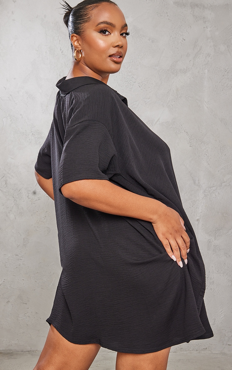 Plus Black Lightweight Button Up Shirt Dress image 2
