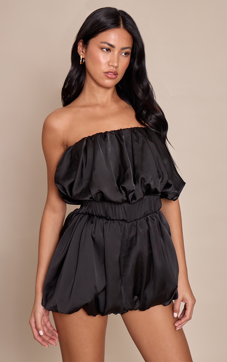Black Satin Bandeau Puff Romper image 3