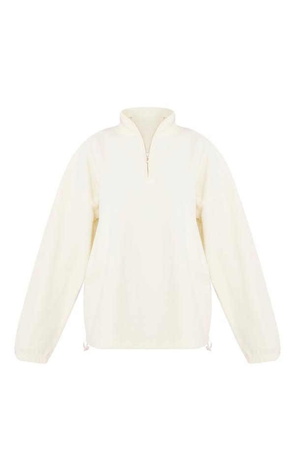 Cream Oversized Contrast Binding Toggle Fleece image 5