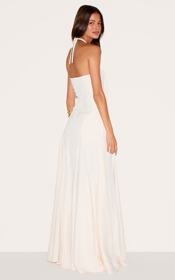 Cream Woven Halterneck Ruched Bust Detail Maxi Dress image 2