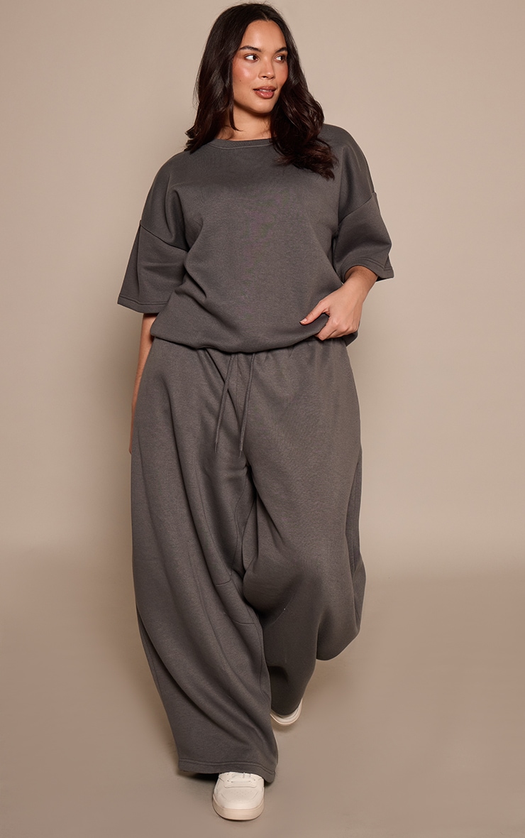 Plus  Charcoal Oversized Drop Shoulder Sweat T-Shirt image 3