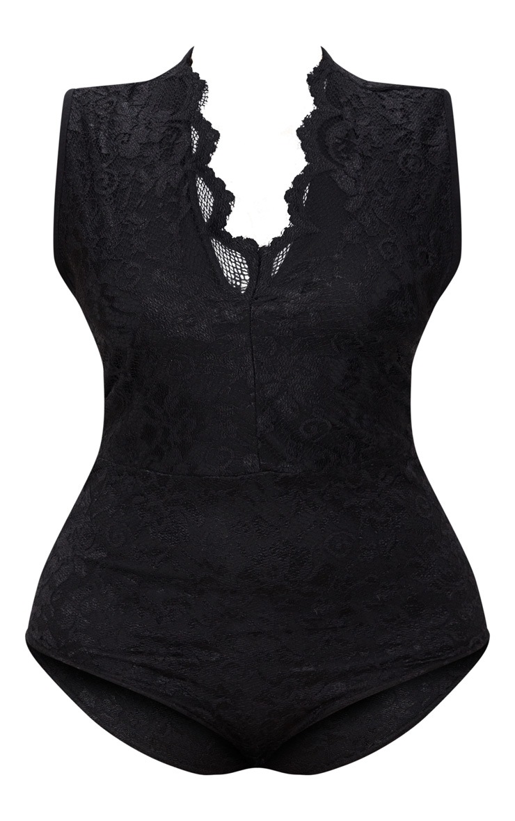 Plus Black Sleeveless Lace Bodysuit PrettyLittleThing UAE