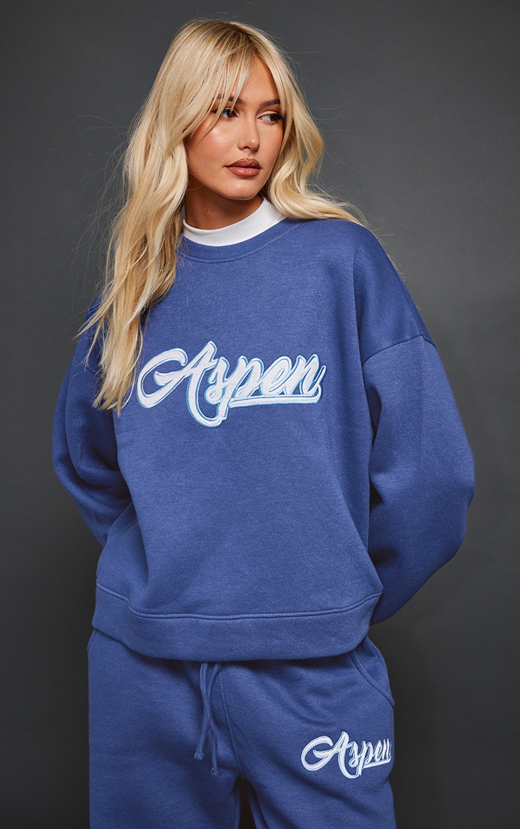 Navy Aspen Borg Applique Oversized Sweatshirt image 1