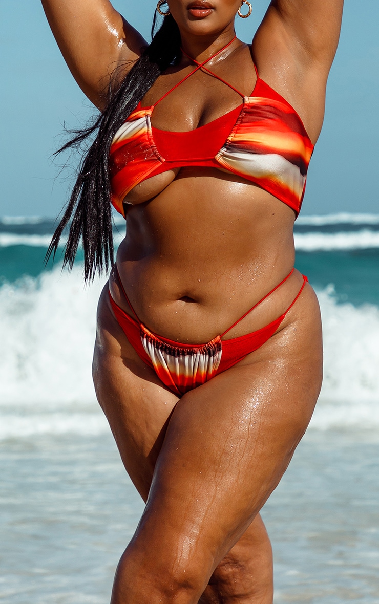 PLT Plus - Bas de maillot de bain dégradé orange à double épaisseur en mesh