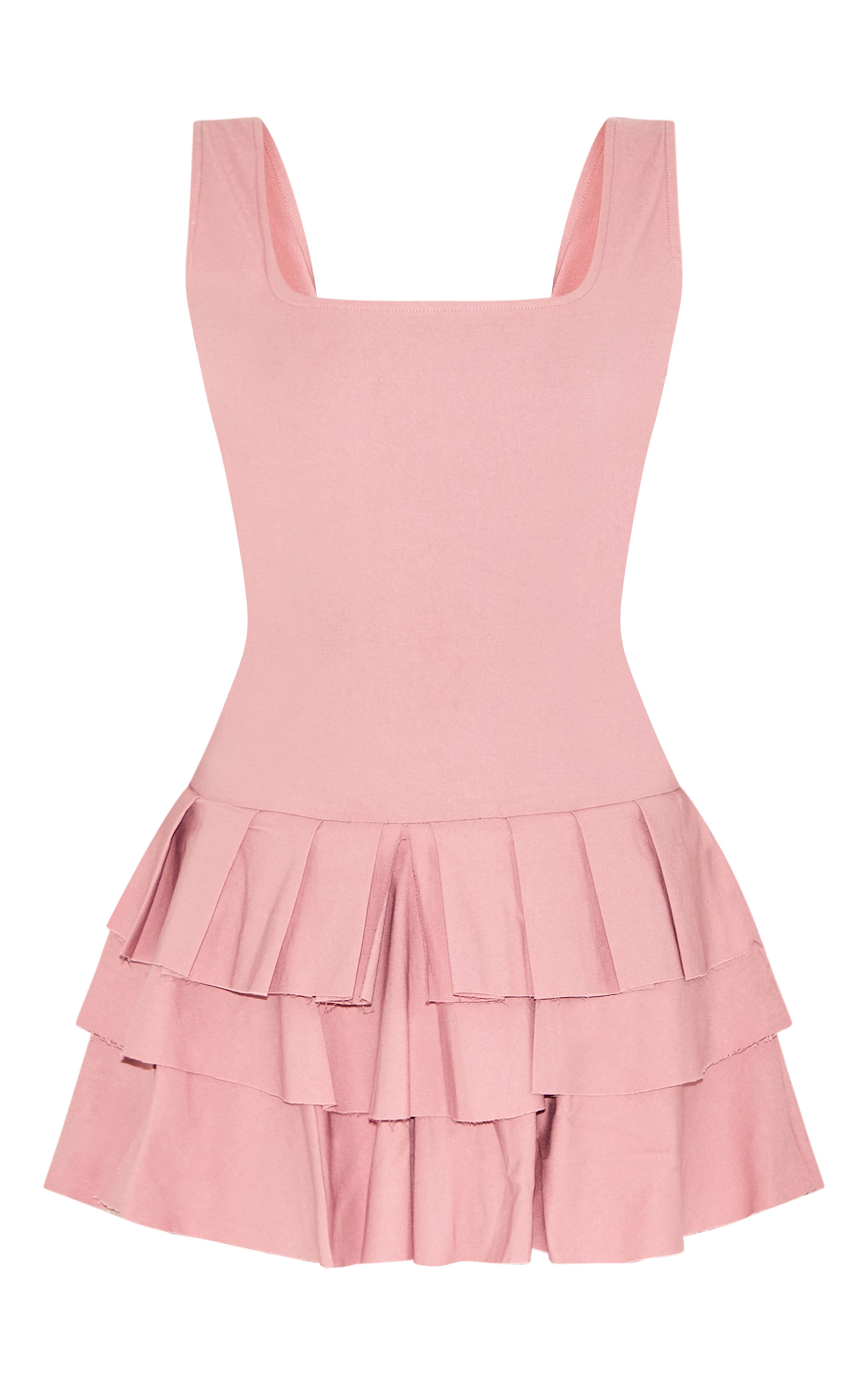 Baby Pink Stretch Woven Pleated Skort Romper image 5