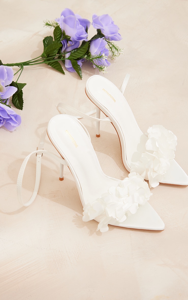 White Pointed Toe Barely There Petal Detail High Heeled Sandals image 3